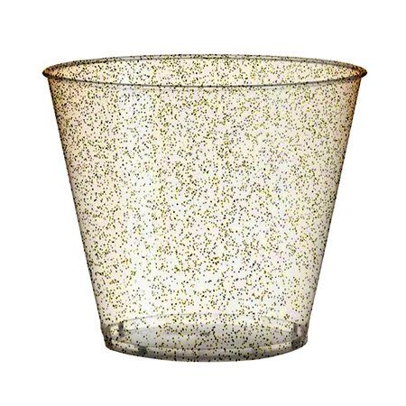 SMARTY HAD A PARTY 9 oz Clear with Gold Glitter Round Disposable Plastic Party Cups 240 Cups, 240PK 522-G-CASE